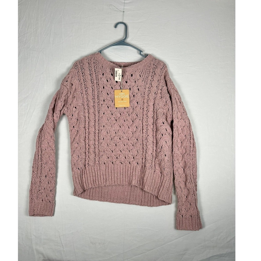 Aeropostale Aero Hygge Sweater Womens XS Pink New Cable Knit Chenille 9360